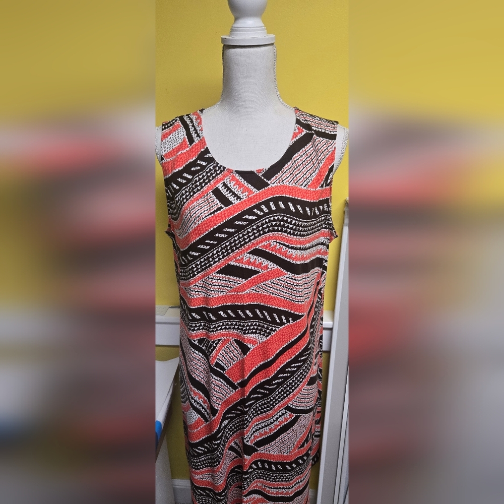 Chico's Vibrant Orange and Brown Midi Dress